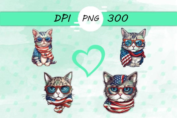 American Flag with Cute Cat Sticker
