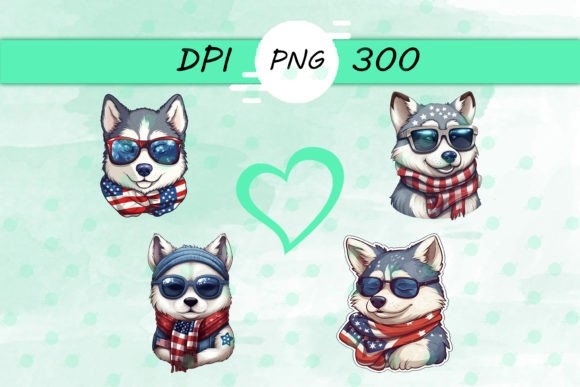 American Flag with Husky Scarf: Graphics for Crafts and Content