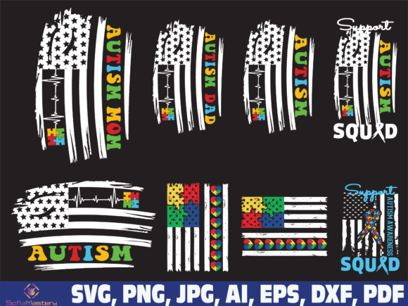 Autism Awareness Day USA Flag Graphics for Crafts