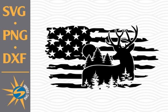 Deer Hunting US Flag Graphics and Crafts
