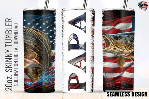 PAPA Bass Fishing US Flag Tumbler Wrap: Graphics & Crafts